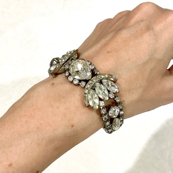 Vintage Art Deco Rhinestone Crystal Bracelet Earrings Bridal Jewelry Estate - Picture 7 of 11